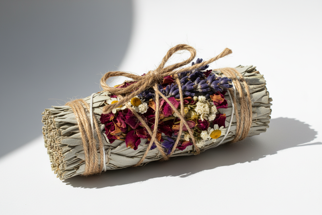smudge bundle with flowers