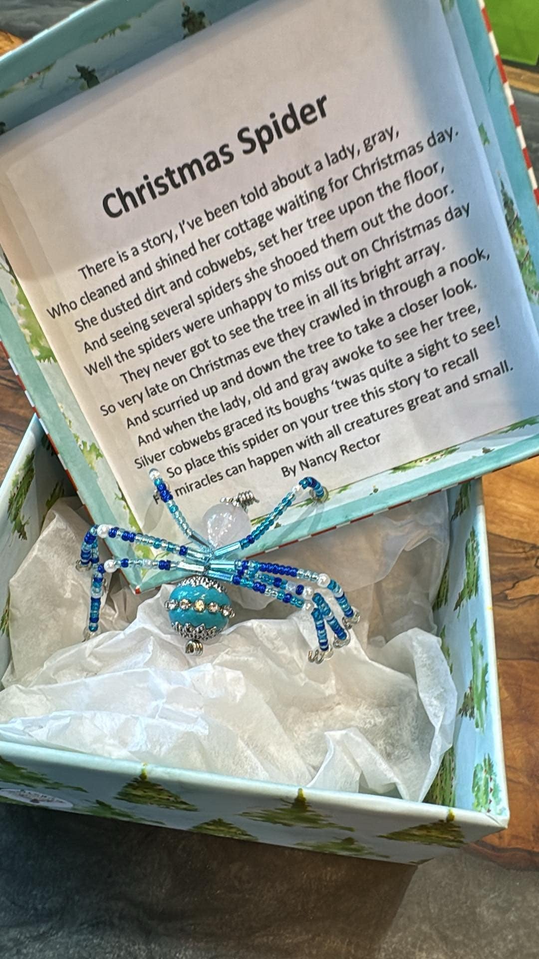 Blue Jeweled Christmas Spider